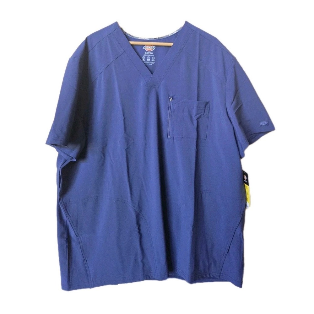 Dickies Retro Men's Navy Blue V-Neck Medical Scrub Top Stretch Size 3XL NWT New